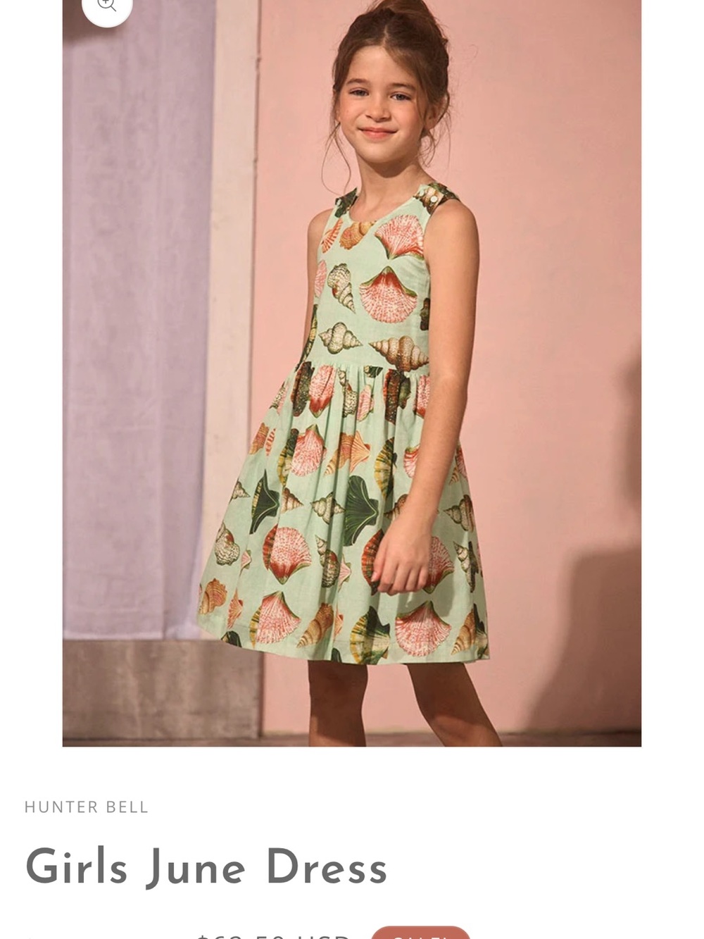 HUNTER BELL Girls' Sleeveless June Dress in Mint Green with Coral Shell Print